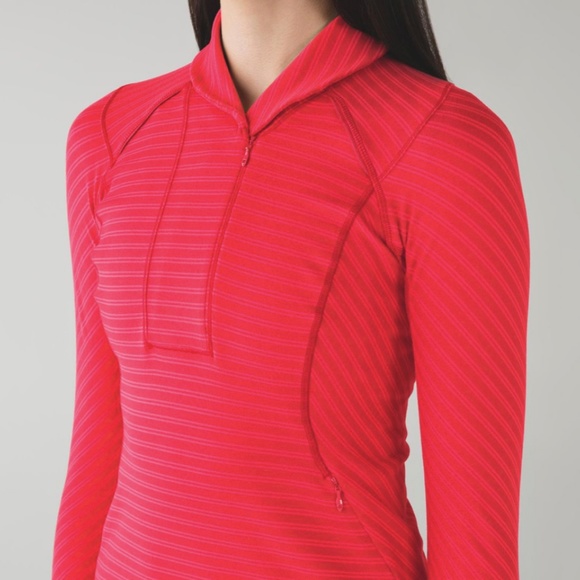 Lululemon Think Fast Pullover in Stripe Deepest Cranberry Size 8 - Picture 2 of 12